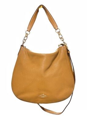 Coach Elle Pebbled Leather Hobo Bag Saddle Tan Zip Top F31399